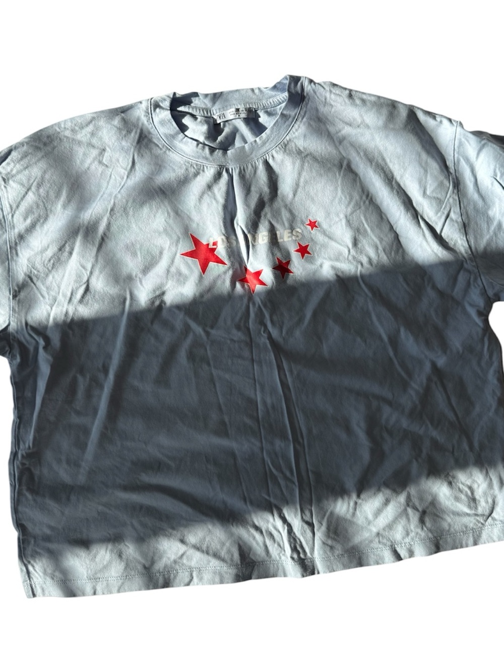 Zara Light Blue Tee with Red Star Motif